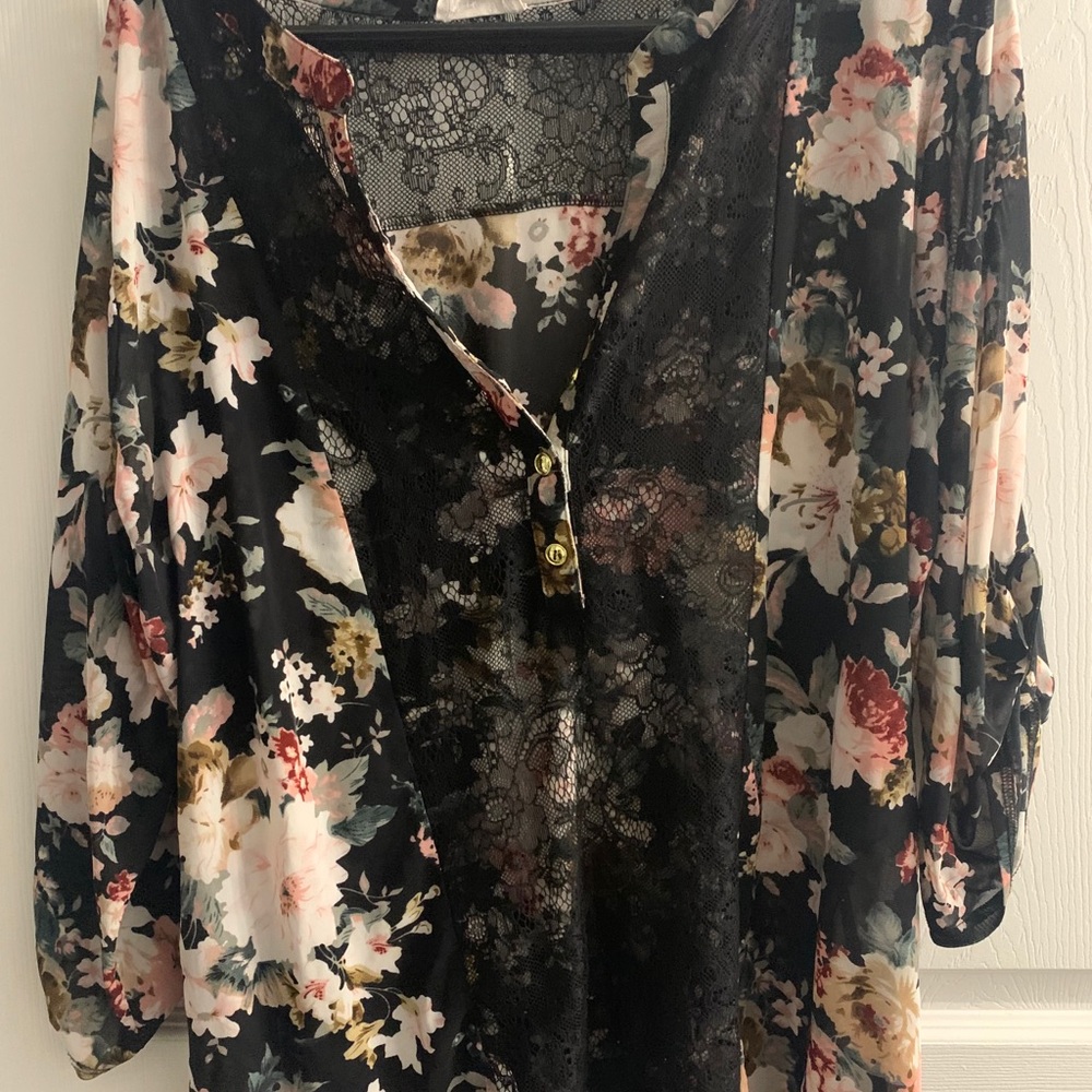Floral and Lace Chiffon Top